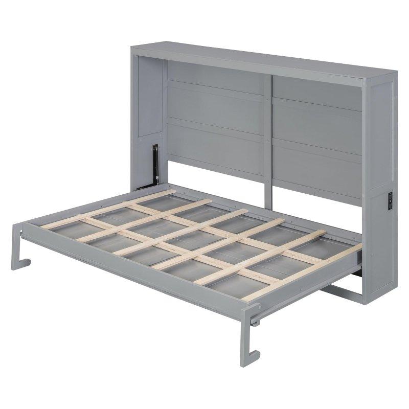 Gri MDF ve Kontrplak Rattan Yüzeyli Duvar Yatağı - 209x155 cm - 265486