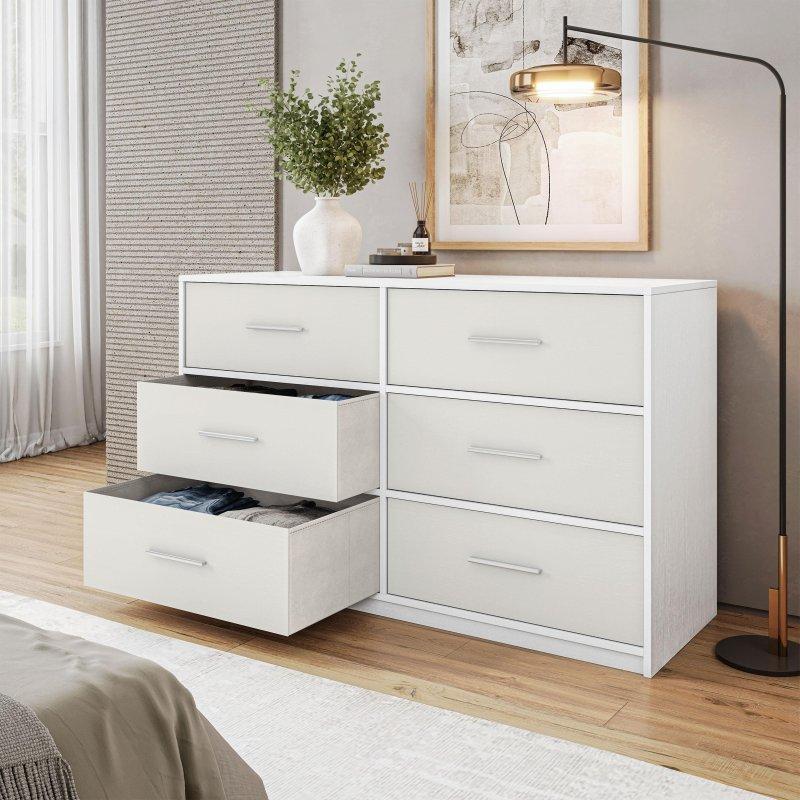 Gri MDF ve Kumaş 6 Çekmeceli Şifonyer - 114x41x68 cm - 304742