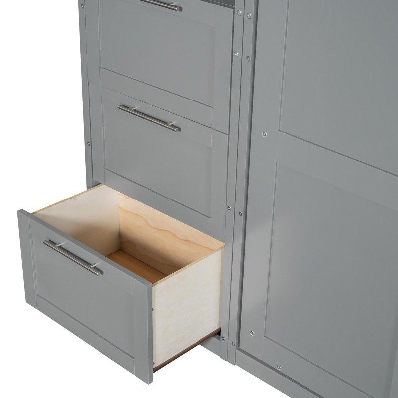 Gri MDF ve LVL Ahşap Dolaplı Çekmeceli ve Raflı Queen Boy Duvar Yatağı - 263768