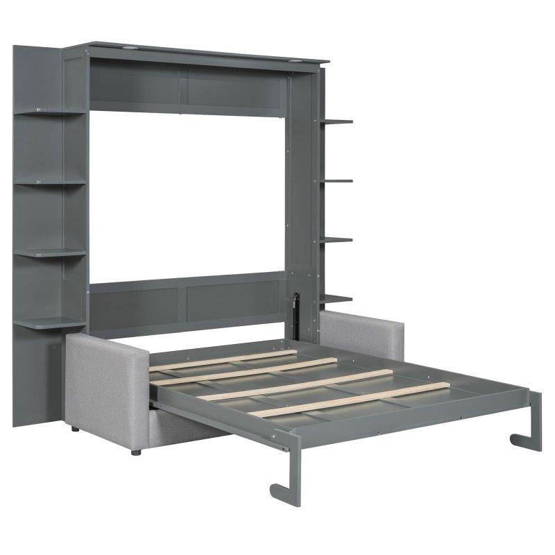 Gri MDF ve LVL Koltuklu Katlanır Queen Boy Duvar Yatağı - 261012