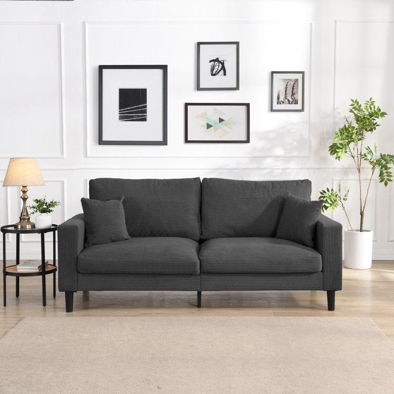 Gri MDF ve Masif Ahşap 3 Kişilik Yastıklı Sırtlı Bohem Koltuk - 190 cm - 293076