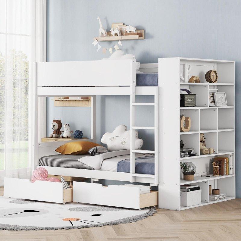 Gri MDF ve Masif Ahşap Çekmeceli Dolaplı Ranza - 250606