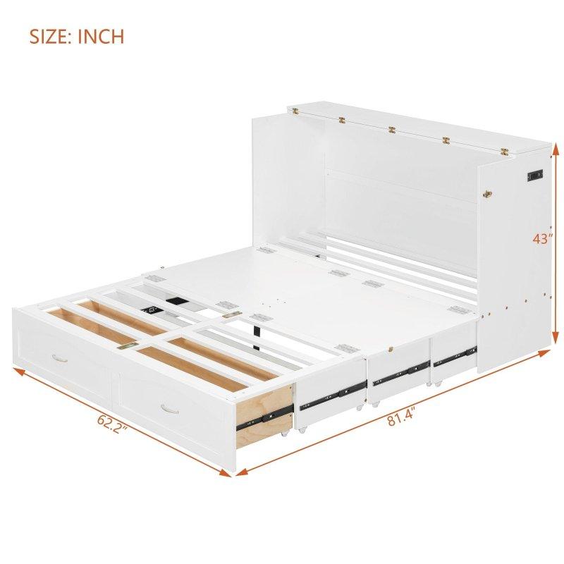 Gri MDF ve Masif Ahşap Çekmeceli USB Portlu Duvar Yatağı - 158x207 cm - 261096