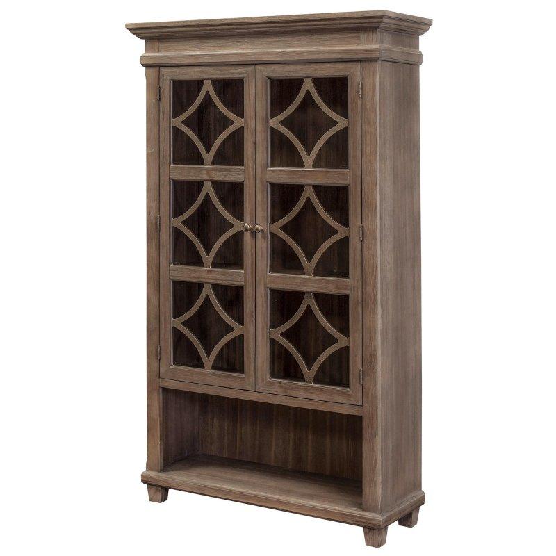 Gri MDF ve Masif Ahşap Kır Evi Stili Cam Kapaklı Kitaplık - 107x178x39 cm - 239115