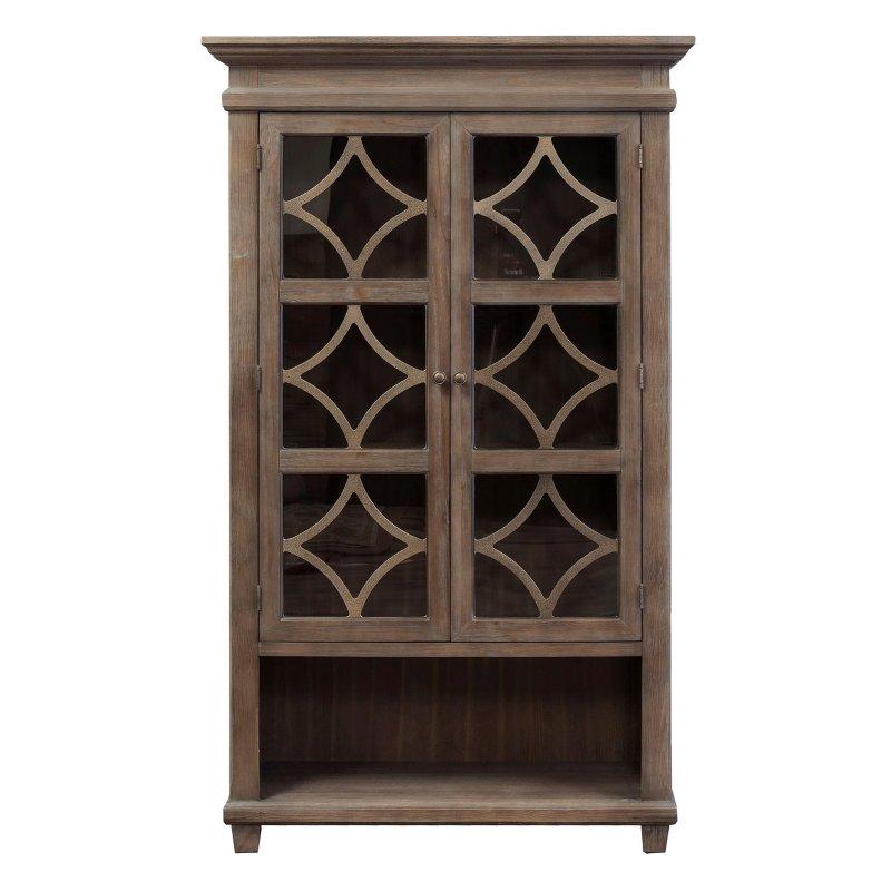 Gri MDF ve Masif Ahşap Kır Evi Stili Cam Kapaklı Kitaplık - 107x178x39 cm - 239115