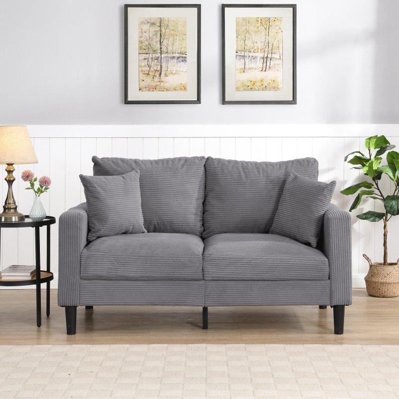 Gri MDF ve Masif Ahşap Yastık Sırtlı 2 Kişilik Bohem Koltuk - 148 cm - 292004