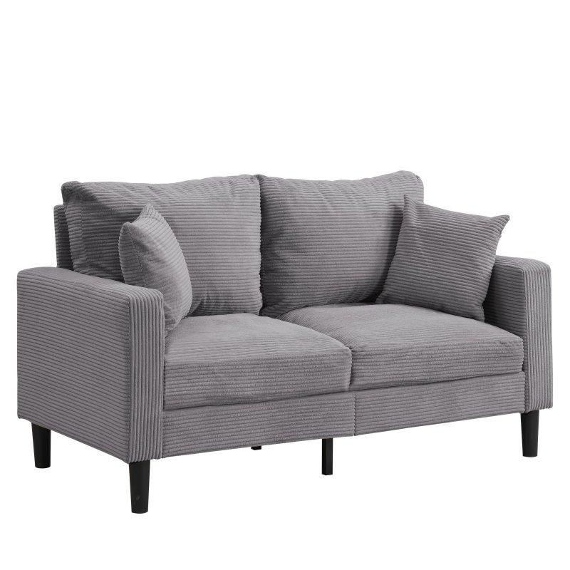 Gri MDF ve Masif Ahşap Yastık Sırtlı 2 Kişilik Bohem Koltuk - 148 cm - 292004