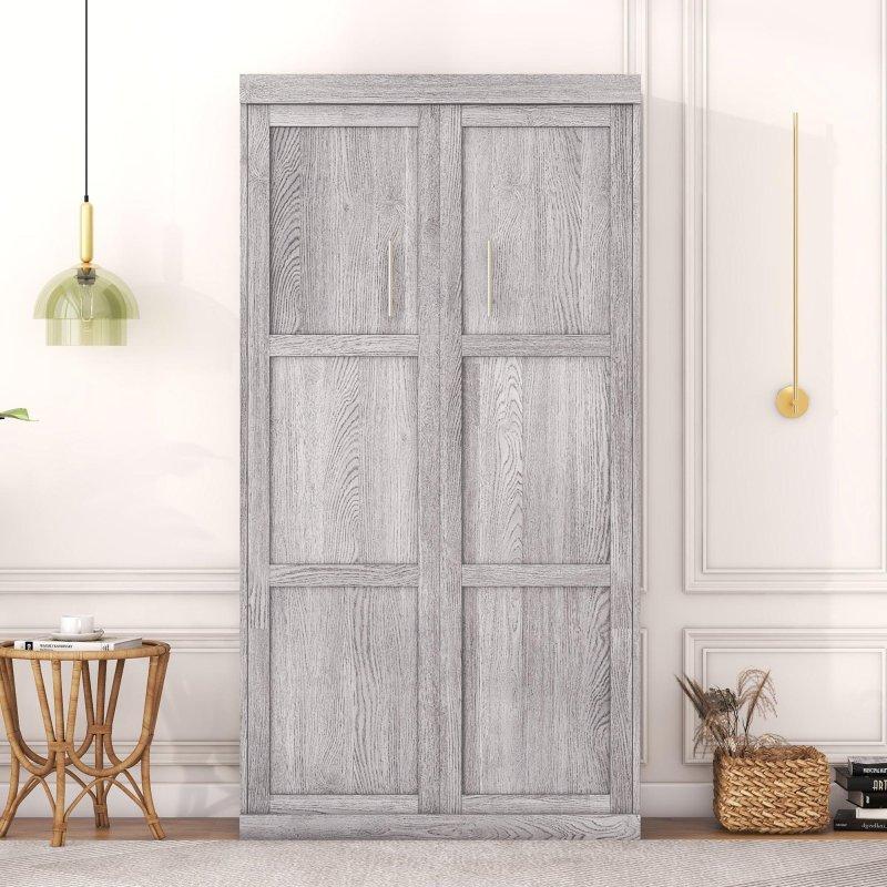 Gri MDF ve Metal Katlanabilir Dolaplı Duvar Yatağı - 266442