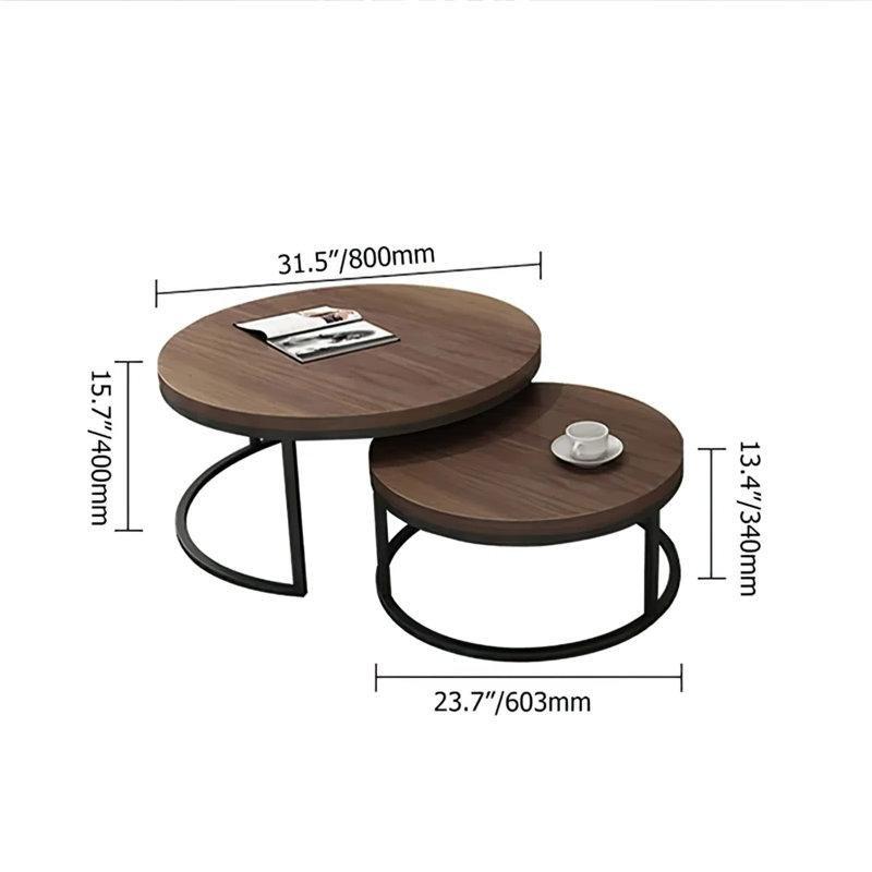 Gri MDF ve Siyah Metal Ayaklı İç İçe Geçen 2li Yuvarlak Orta Sehpa - 245922