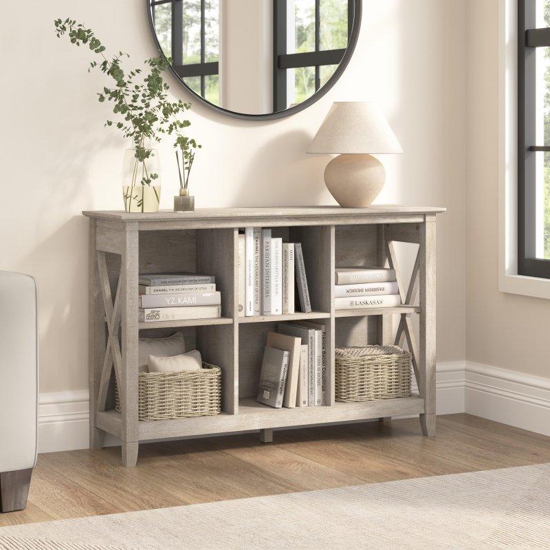 Gri MDF X Desenli 6 Küplü Ayarlanabilir Raflı Kitaplık - 320051