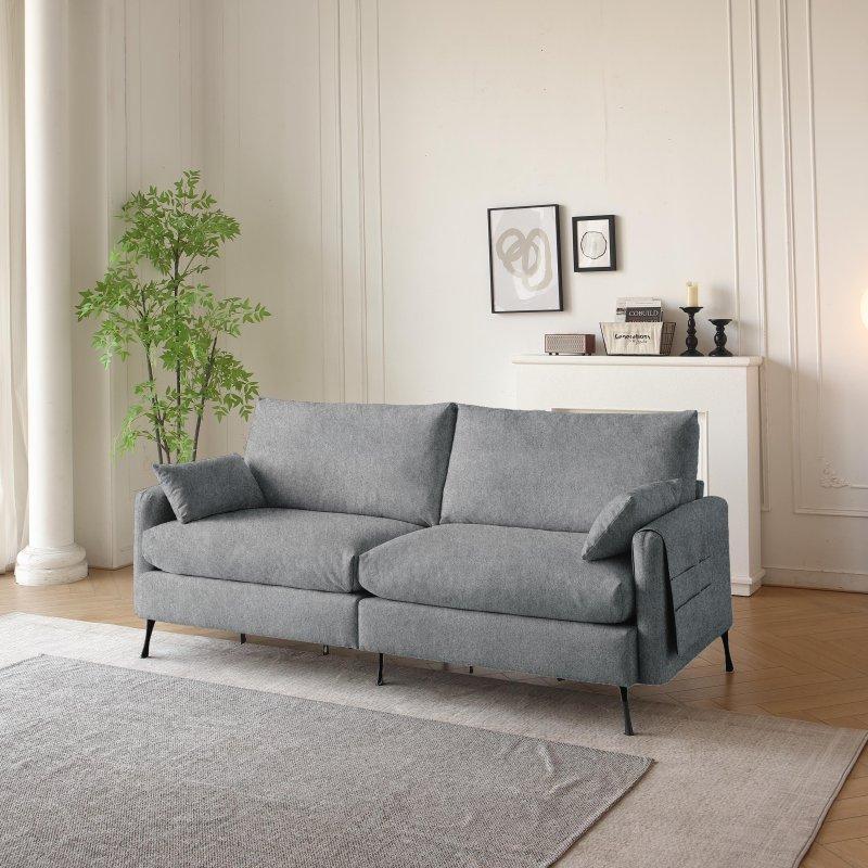 Gri MDF Yastık Sırtlı Saklama Cepli 3 Kişilik Bohem Koltuk - 205 cm - 294004