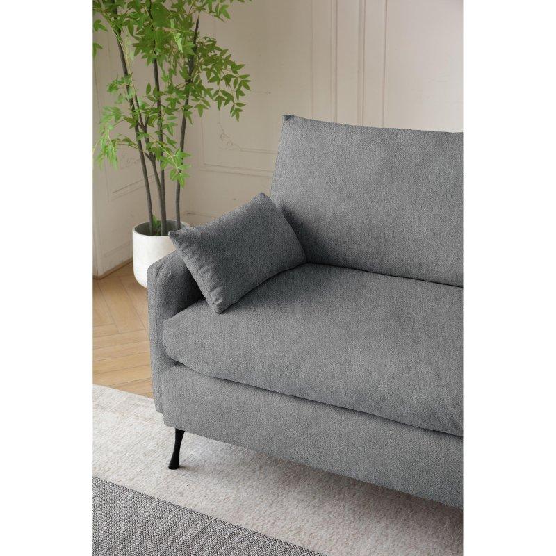 Gri MDF Yastık Sırtlı Saklama Cepli 3 Kişilik Bohem Koltuk - 205 cm - 294004