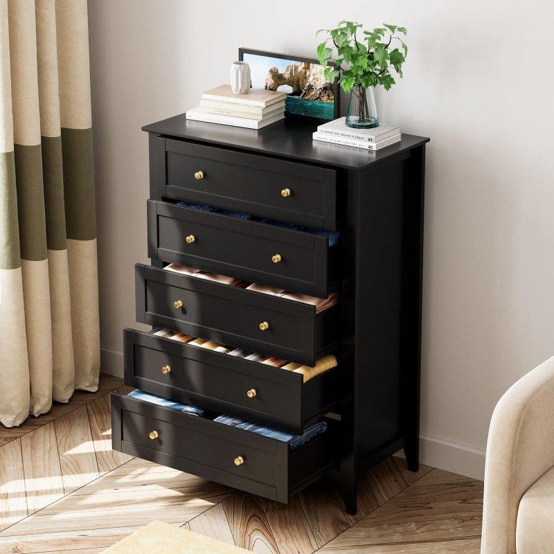 Gri Meşe 5 Çekmeceli Metal Kulplu Modern Şifonyer - 296364