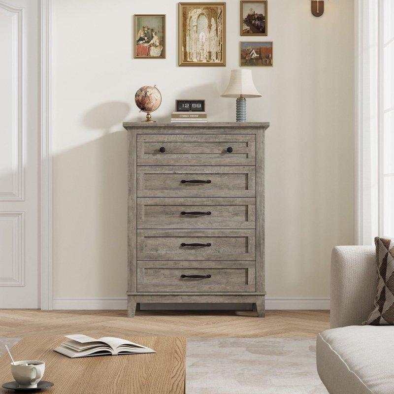 Gri Meşe 5 Çekmeceli Yüksek Ayaklı Şifonyer - 81x41x105 cm - 301041