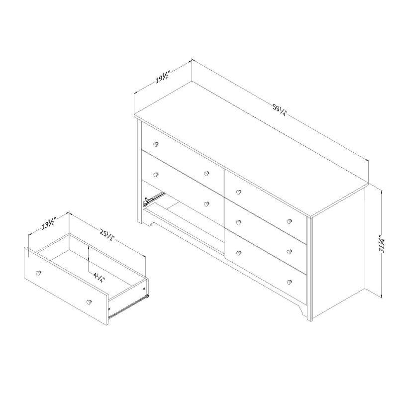 Gri Meşe 6 Çekmeceli Metal Kulplu Yatay Şifonyer - 151 cm - 299238