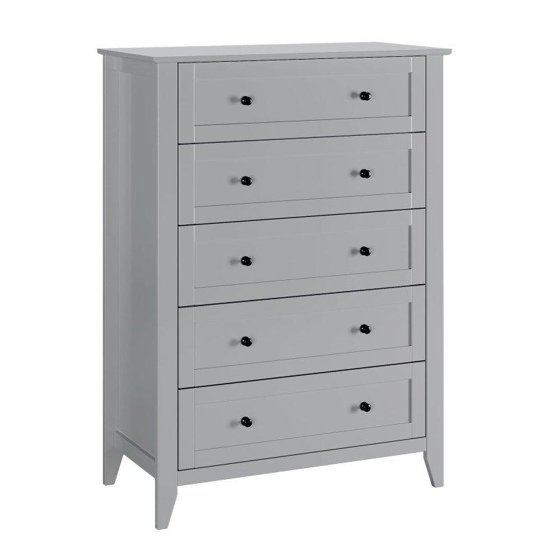 Gri Meşe Ahşap 5 Çekmeceli Metal Kulplu Şifonyer - 306925