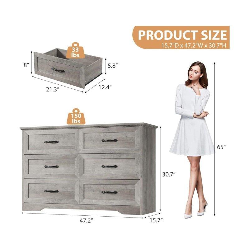 Gri Meşe Ahşap Geniş Metal Kulplu Kır Evi Stili Şifonyer - 305101