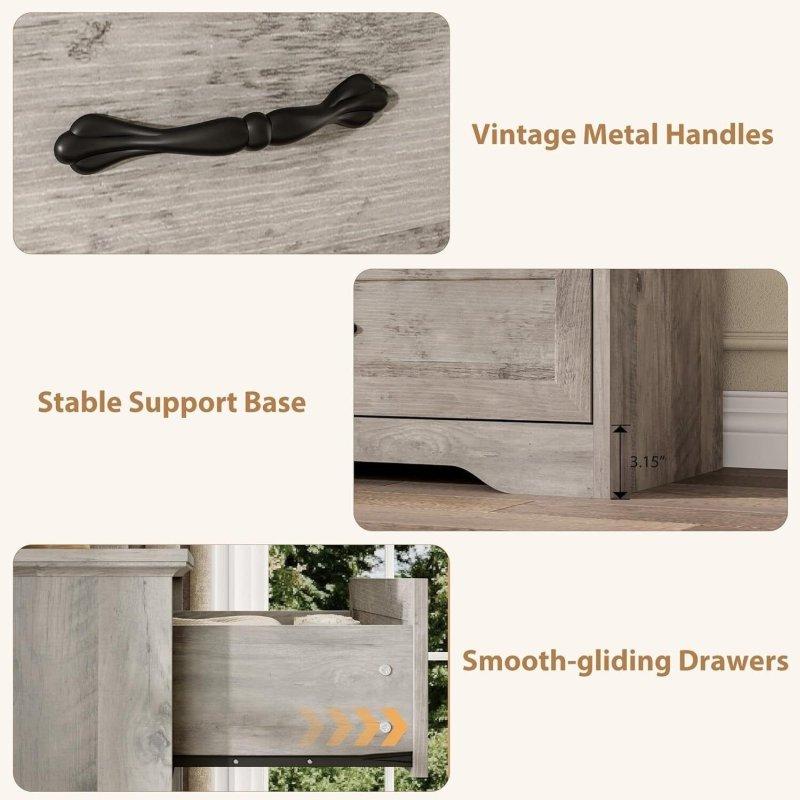 Gri Meşe Ahşap Geniş Metal Kulplu Kır Evi Stili Şifonyer - 305101