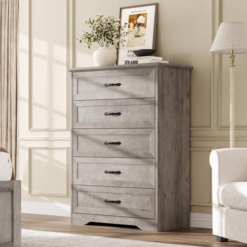 Gri Meşe Ahşap Geniş Metal Kulplu Kır Evi Stili Şifonyer - 305101