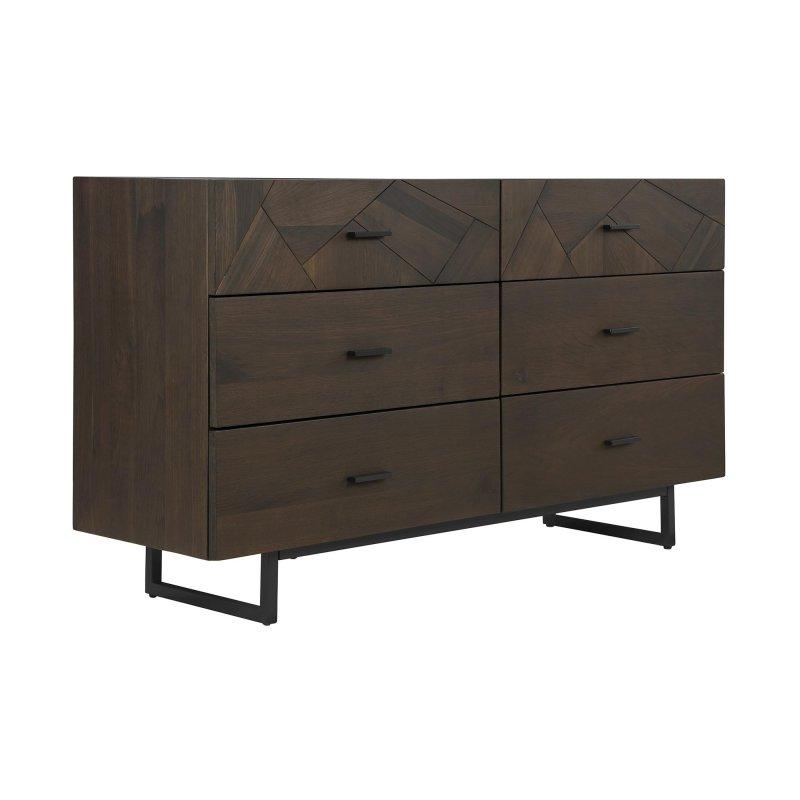 Gri Meşe Ahşap Siyah Metal Ayaklı 6 Çekmeceli Şifonyer - 153x46x87 cm - 304654