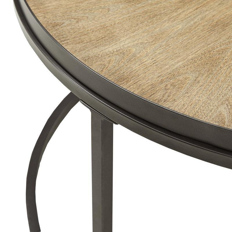 Gri Meşe Ahşap ve Siyah Metal Yıldız Desenli Zigon Yuvarlak Orta Sehpa Seti - 90 cm - 244064