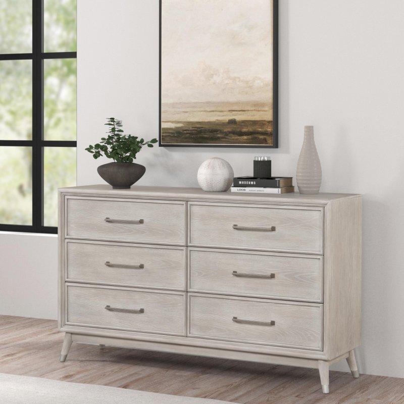 Gri Meşe Çam Ağacı 6 Çekmeceli Konik Ayaklı Şifonyer - 158x44x94 cm - 309921