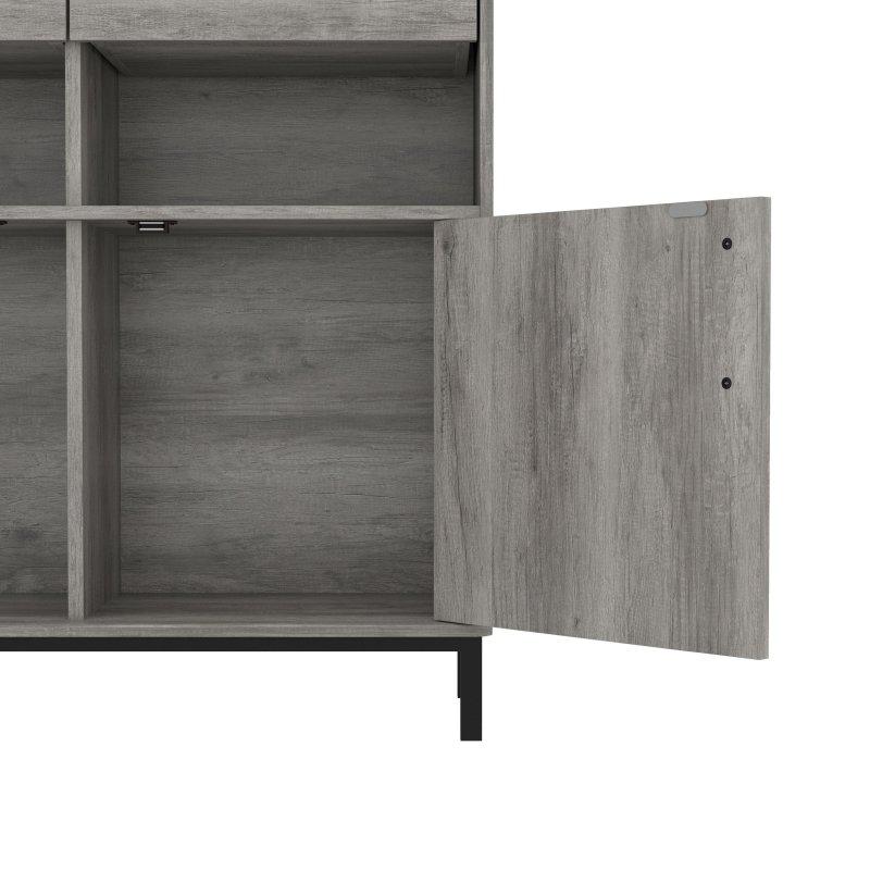 Gri Meşe Kaplama 5 Raflı 2 Çekmeceli ve 2 Dolaplı Kitaplık - 81x188 cm - 318406
