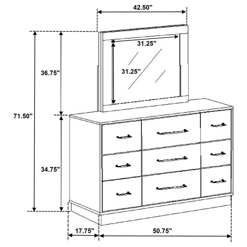 Gri Meşe Melamin 9 Çekmeceli Aynalı Şifonyer - 155 cm - 307677