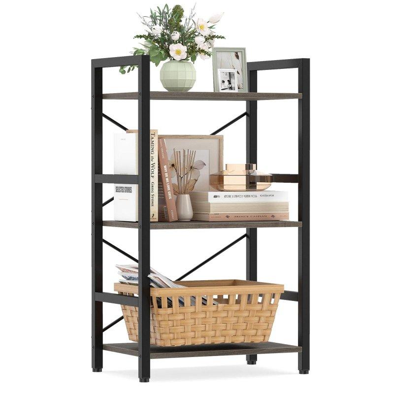 Gri Meşe Metal Çerçeveli 3 Raflı Endüstriyel Kitaplık - 42x28x72 cm - 314528