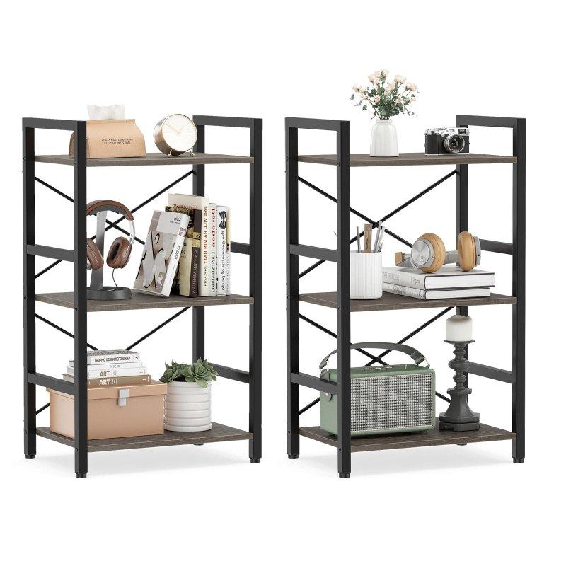 Gri Meşe Metal Çerçeveli 3 Raflı Endüstriyel Kitaplık - 42x28x72 cm - 314528