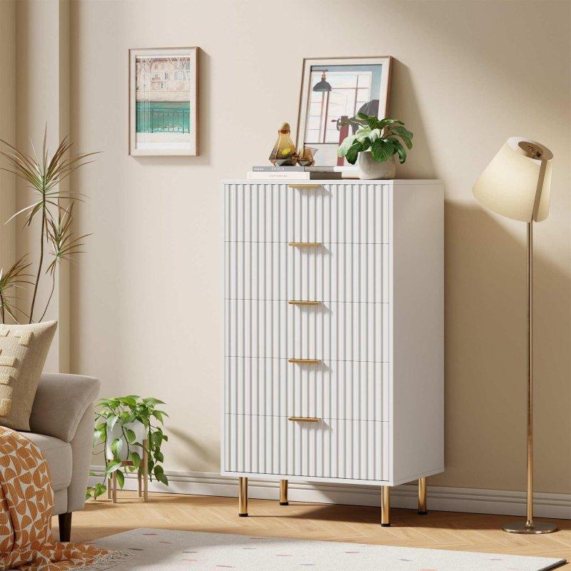 Gri Meşe Yivli 5 Çekmeceli Modern Şifonyer - 307895