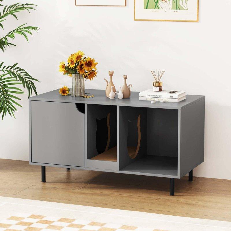 Gri Metal Ayaklı Kedi Evi ve Depolama Alanlı Dolaplı Kitaplık - 102x54 cm - 314352