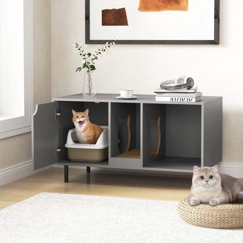 Gri Metal Ayaklı Kedi Evi ve Depolama Alanlı Dolaplı Kitaplık - 102x54 cm - 314352