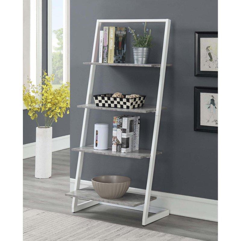 Gri Metal Çerçeveli 4 Raflı Endüstriyel Merdiven Kitaplık - 145 cm - 320763