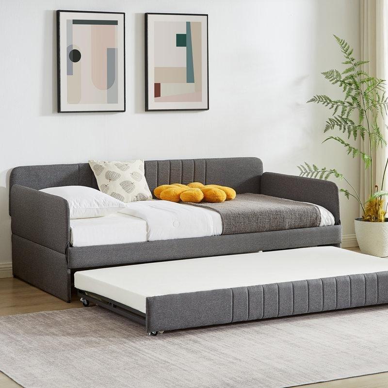 Gri Metal Kumaş Döşemeli Yavru Yataklı Karyola - 200 cm - 328432