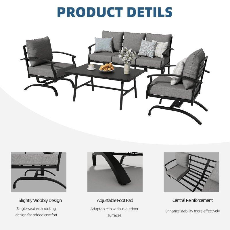 Gri Metal Sallanır 4 Parça Bahçe Takımı - 268837