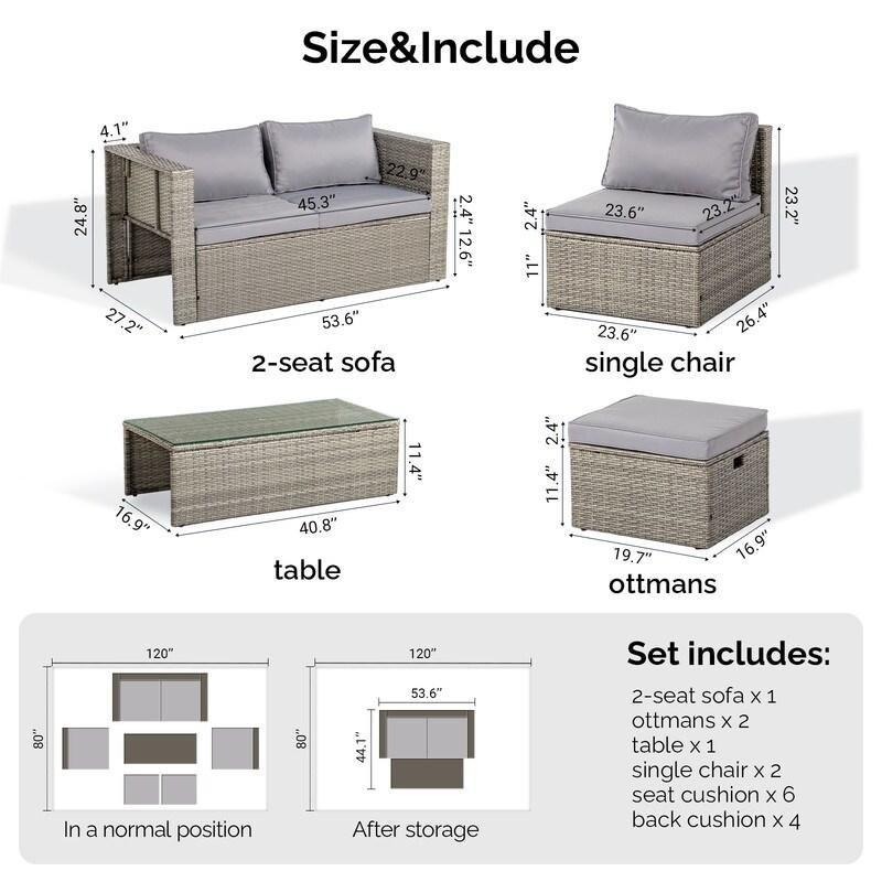 Gri Metal ve Rattan Depolamalı İç İçe Geçmeli 6 Parça Bahçe Takımı - 270283