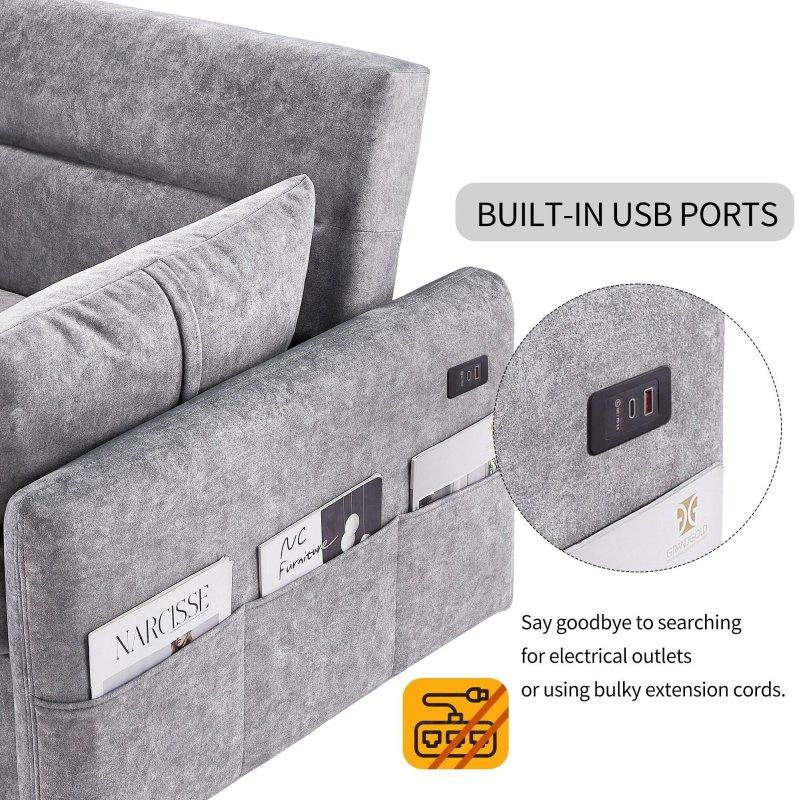 Gri Mikrofiber Yataklı USB Portlu Ayarlanabilir Sırtlıklı Bohem Koltuk - 140 cm - 286904