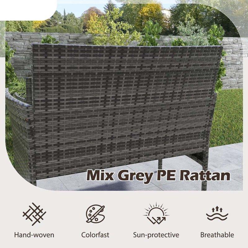 Gri Minderli Karışık Kahverengi Rattan Cam Tablalı Bahçe Takımı - 272092