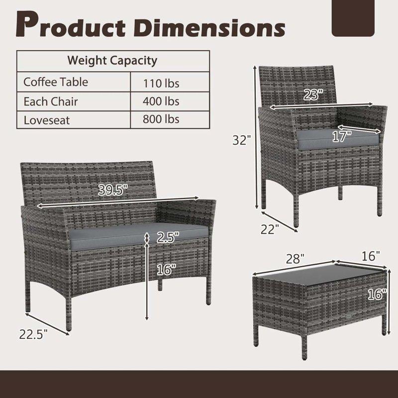 Gri Minderli Karışık Kahverengi Rattan Cam Tablalı Bahçe Takımı - 272092