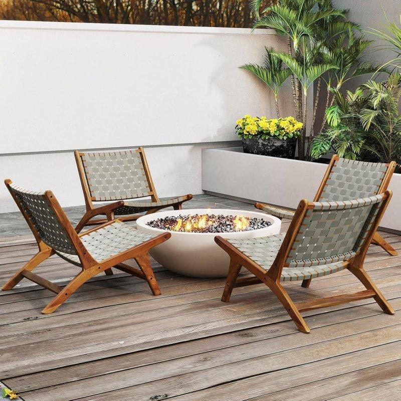 Gri Naylon Dokuma Tik Ağacı Kolsuz Bahçe Takımı - 274971