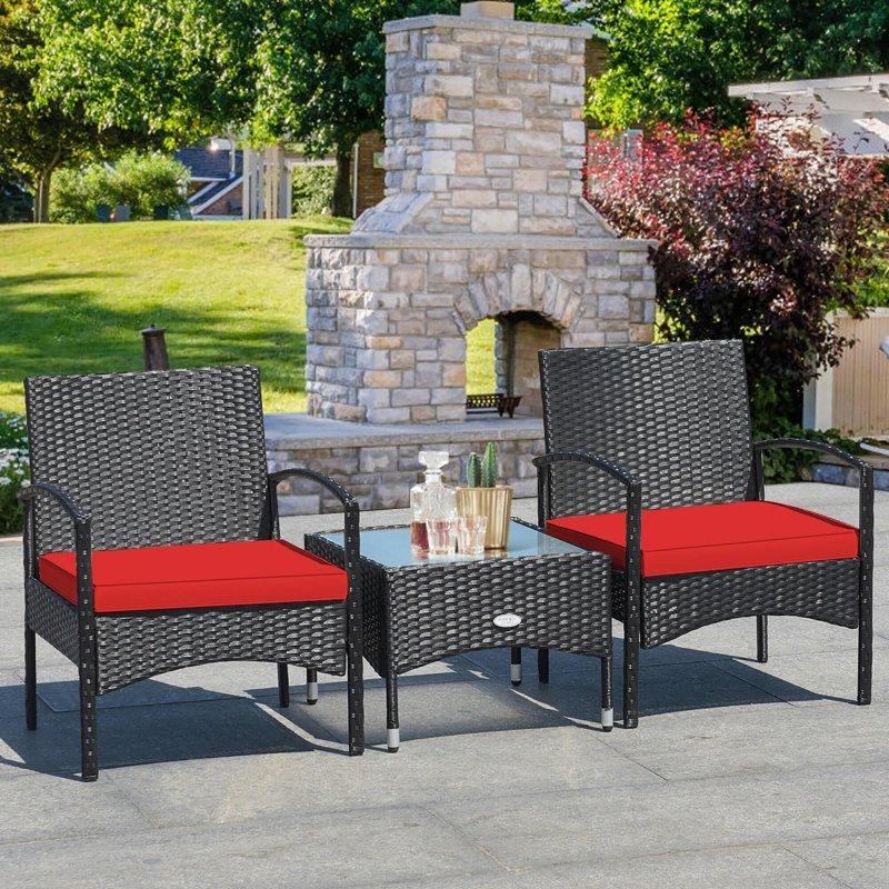 Gri PE Rattan 3 Parça Minderli Bahçe Takımı - 273197