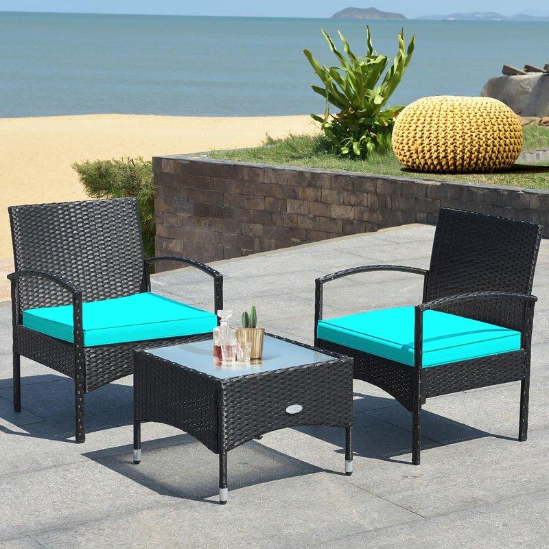 Gri PE Rattan 3 Parça Minderli Bahçe Takımı - 273197