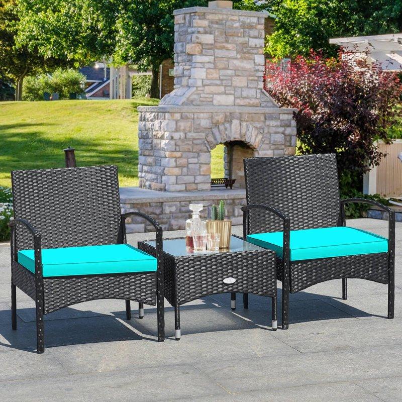 Gri PE Rattan 3 Parça Minderli Bahçe Takımı - 273197