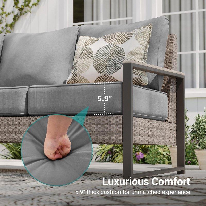 Gri PE Rattan 5 Parça Puflu Bahçe Takımı - 270733