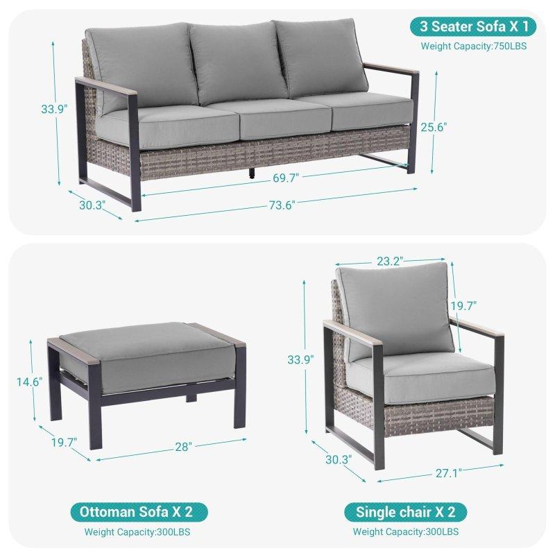Gri PE Rattan 5 Parça Puflu Bahçe Takımı - 270733 Gri PE Rattan 5 Parça Puflu Bahçe Takımı - 270733