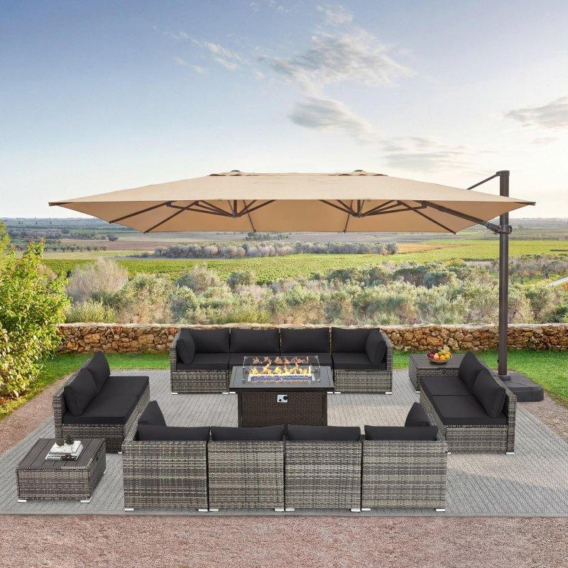 Gri PE Rattan Ateş Çukurlu Modüler 12 Kişilik Bahçe Takımı - 268366