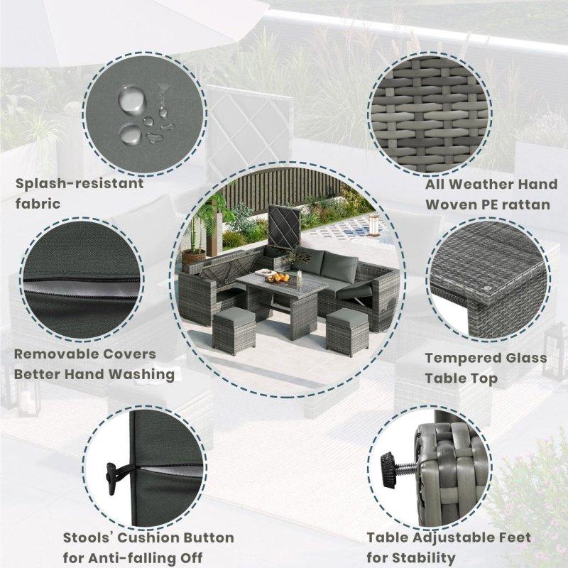 Gri PE Rattan Depolamalı ve Ayarlanabilir Modüler Bahçe Takımı - 273346