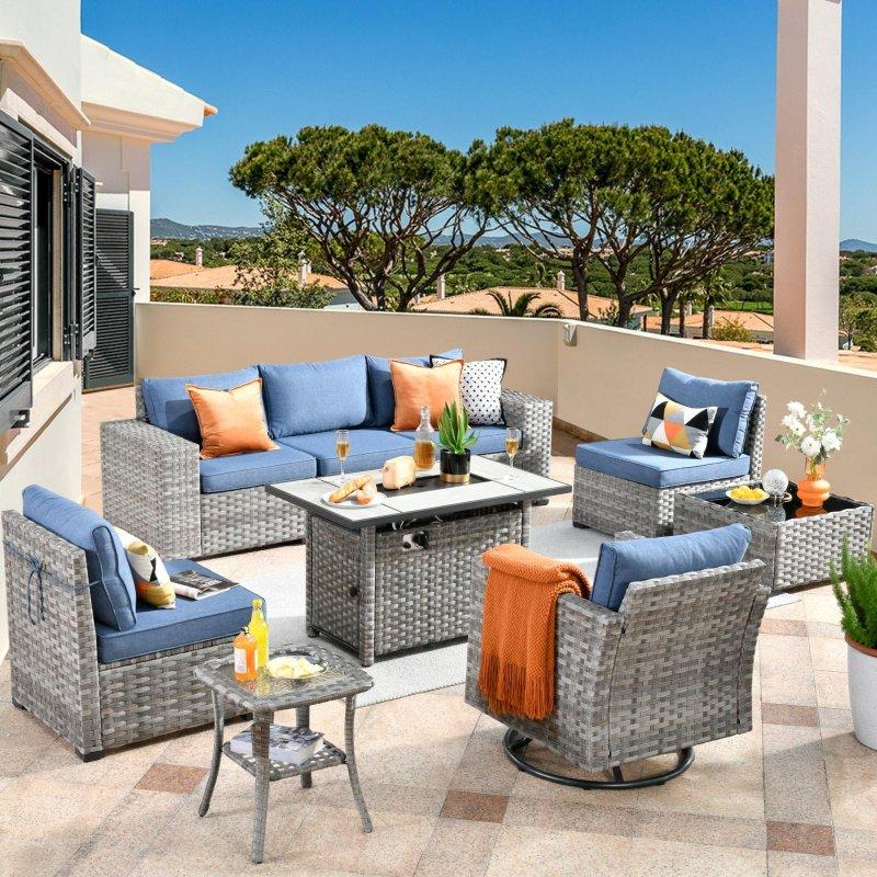 Gri PE Rattan Hasır Ateş Çukurlu Modüler Bahçe Takımı - 269921