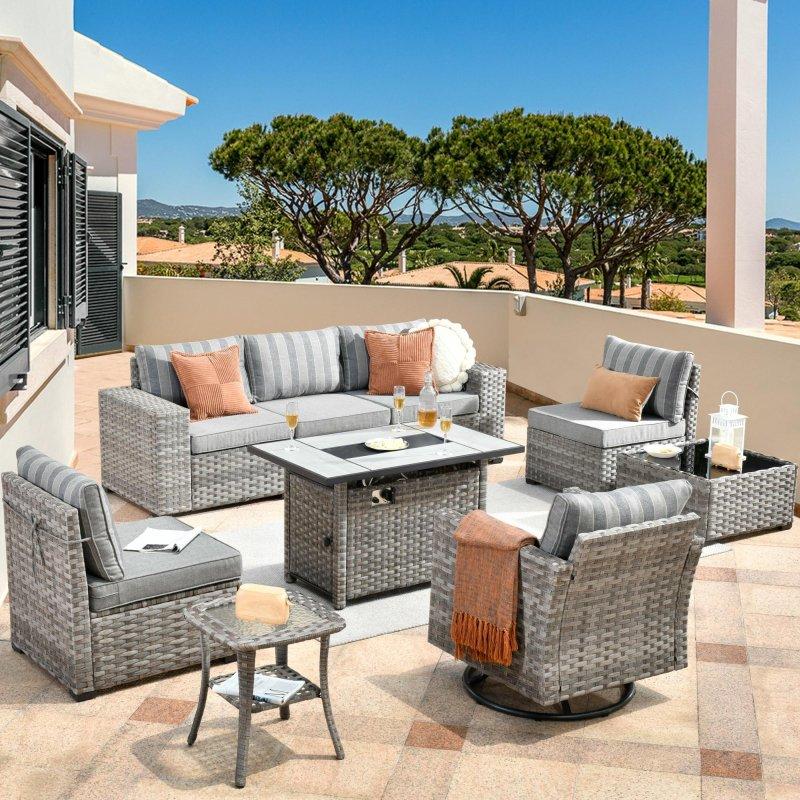 Gri PE Rattan Hasır Ateş Çukurlu Modüler Bahçe Takımı - 269921